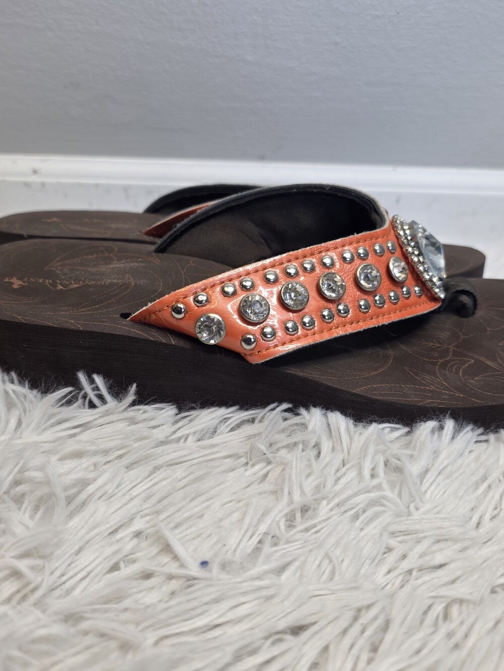 Montana West Orange Jeweled Wedge Thong Sandals - Women - Picture 4 of 6